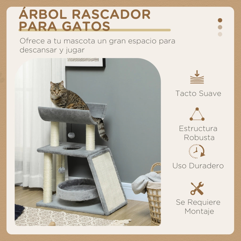 Letto per gatti con tiragraffi ¨C zephmum ¨C grigio chiaro 60x30x76 cm