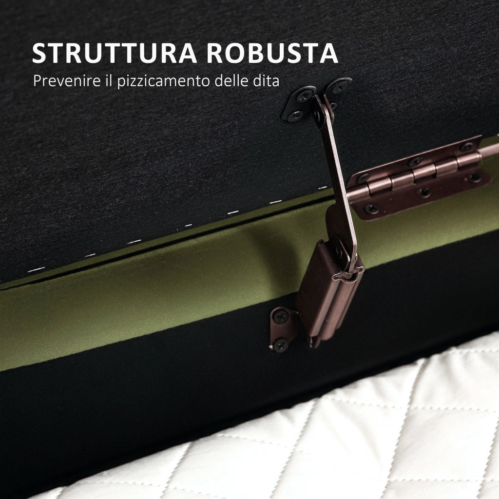 Panca Contenitore Ovale da 72L con Coperchio Sollevabile, in Tessuto Effetto Velluto e Legno, 108x44x43.5 cm, Verde