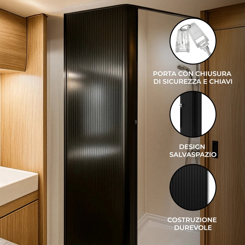 Porta a Soffietto Doccia Nero 200x60cm Campervan Motorhome Kit Impermeabile