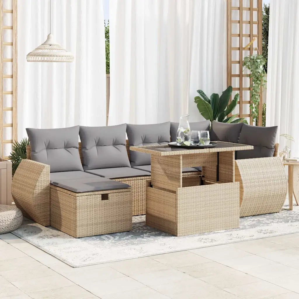 Set Divani da Giardino 7 pz con Cuscini Beige in Polyrattan 3327899