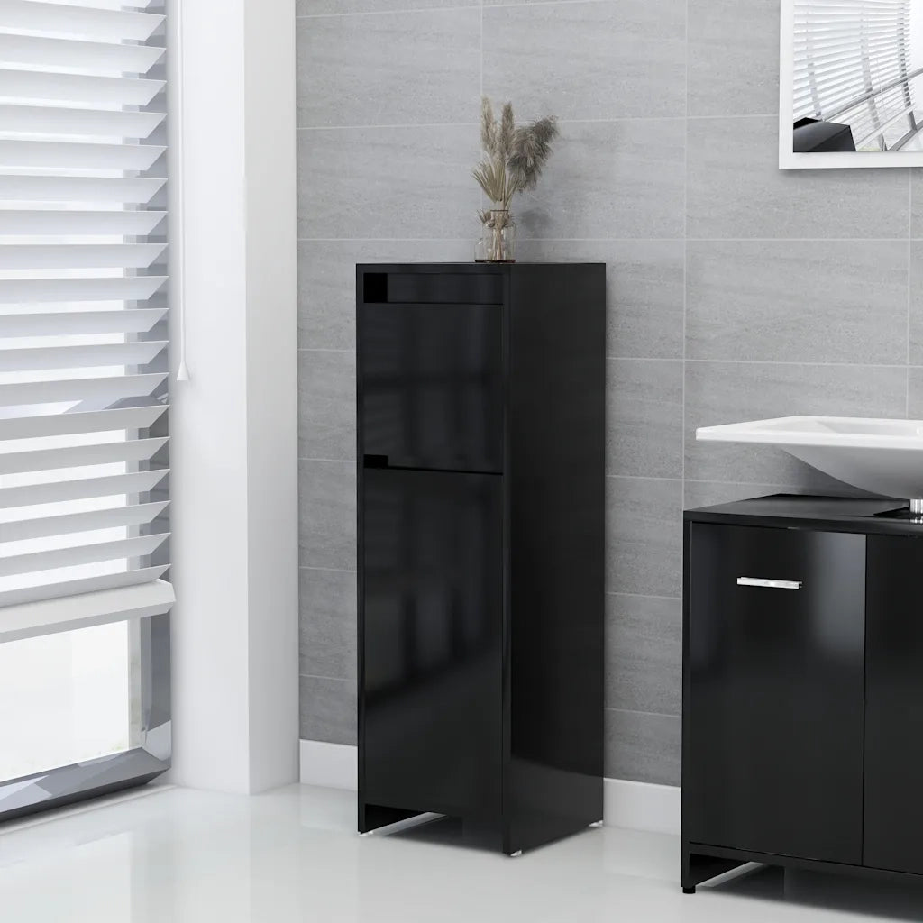 Mobile da Bagno Nero 30x30x95 cm in Legno Multistrato 802661