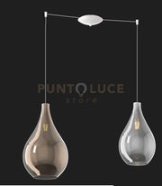SOSPENSIONE BIANCO 2 LUCI SPOSTABILE VETRI (1 MEDIO FUME'+1 GRANDE BRONZO) 1193BI-S2 S MIX-MC