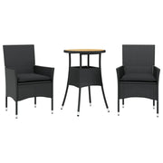 Set Pranzo da Giardino 3 pz | Set Salotto da Giardino con Cuscini Nero Polyrattan Acacia