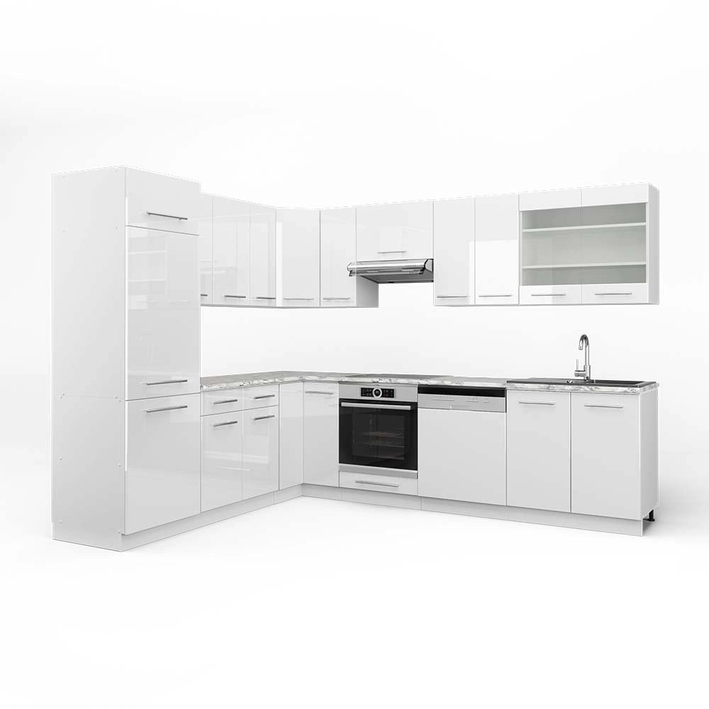 Cucina angolare completa Fame-Line Bianco lucido/Bianco 287 x 60 cm, PL Marmo Vicco