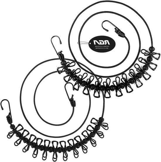 Linea da asciugatura portatile con 12 ganci per abiti resistente al vento linea da asciugatura estensibile (nero 2PCS)
