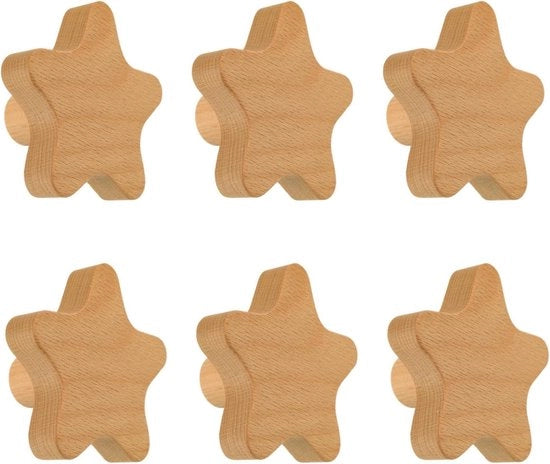 6 Punti in Legno a Forma di Sfera Premium - Unico Foro - Legno di Faggio - Maniglie per Armadi - Maniglia per Armadio con Etichette