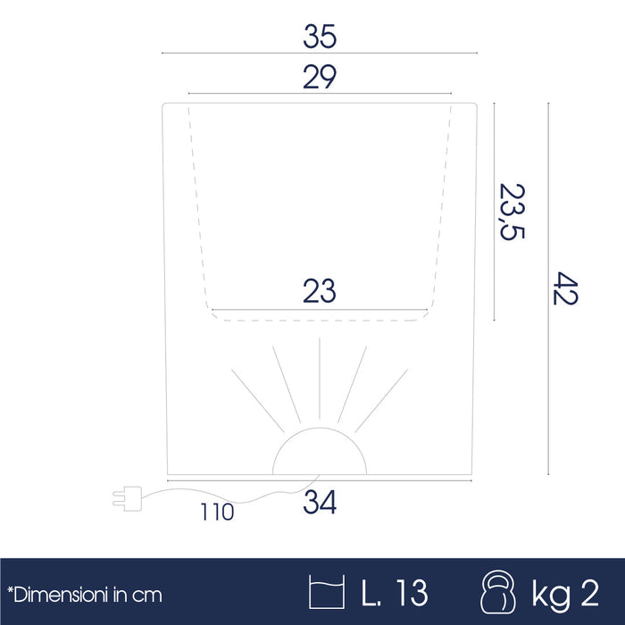 Vaso Luminoso da Esterno 35x42 cm In Polietilene Rose Led Bianco Caldo