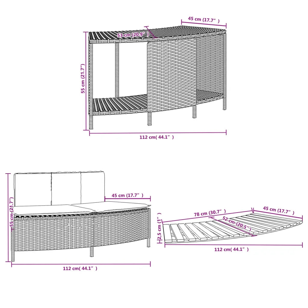 Bordo per Spa Grigio in Polyrattan e Legno Massello di Acacia CFW1412202