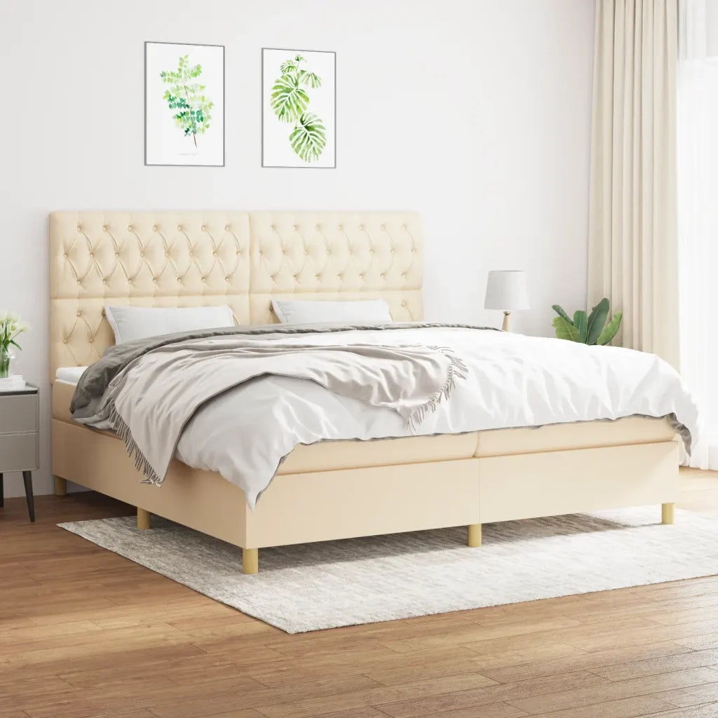 Giroletto a Molle con Materasso Crema 200x200 cm in Tessuto