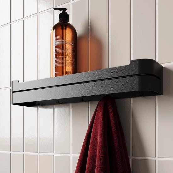 Sostegno per asciugamani parametrico | Capocassettiera da parete con tavola | Tavola da appendere in cucina | Tavola da appendere per armadi bagno, cucina e ingresso | Capocassettiera da parete in metallo nero con tavola | Tavola da bagno sottile 50 x 10