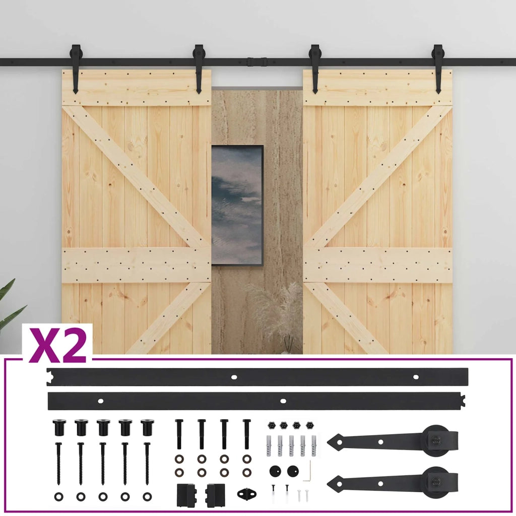 Porta scorrevole 2 pcs Naturale e Nero Legno Massello di Pino 3444878