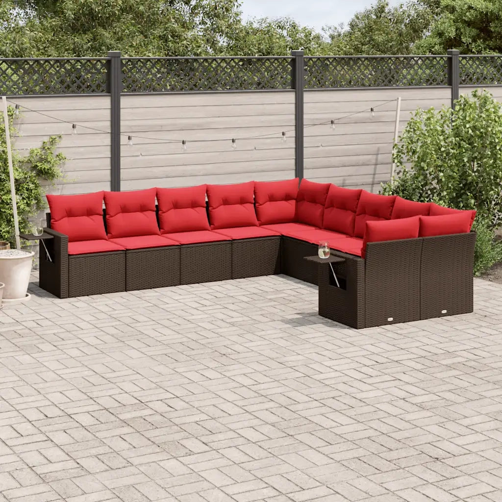 Set Divani da Giardino 10 pz con Cuscini Marrone in Polyrattan 3220713