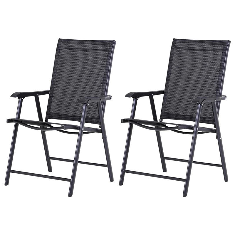 SET 2 SEDIE DA GIARDINO PIEGHEVOLI CON BRACCIOLI IN METALLO E TEXTELINE, 58X64X94CM, NERO