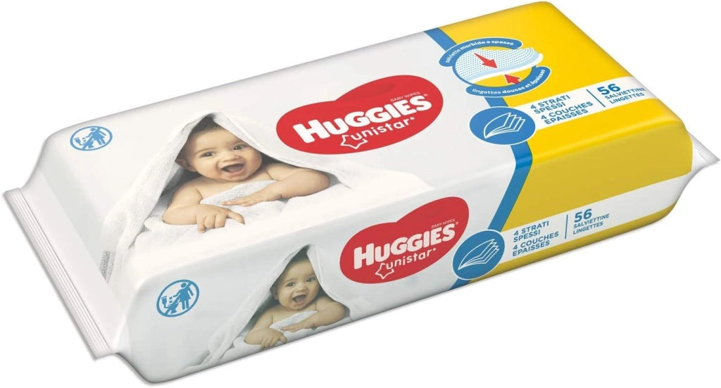 HUGGIES UNISTAR SALVIETTE UMIDIFICATE PER BAMBINI 56 SALVIETTE PER OGNI UTILIZZO