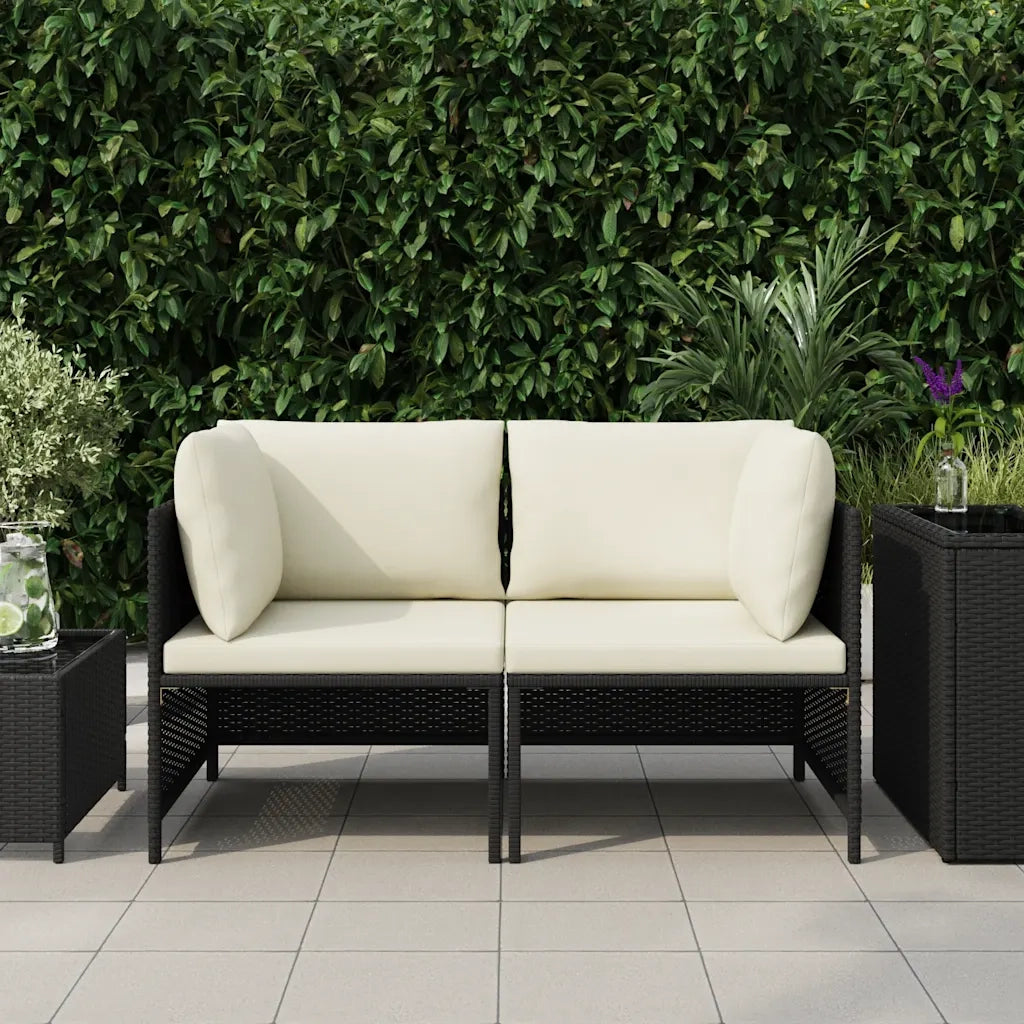 Divano da Giardino a 2 Posti con Cuscini in Polyrattan Nero cod mxl 73763