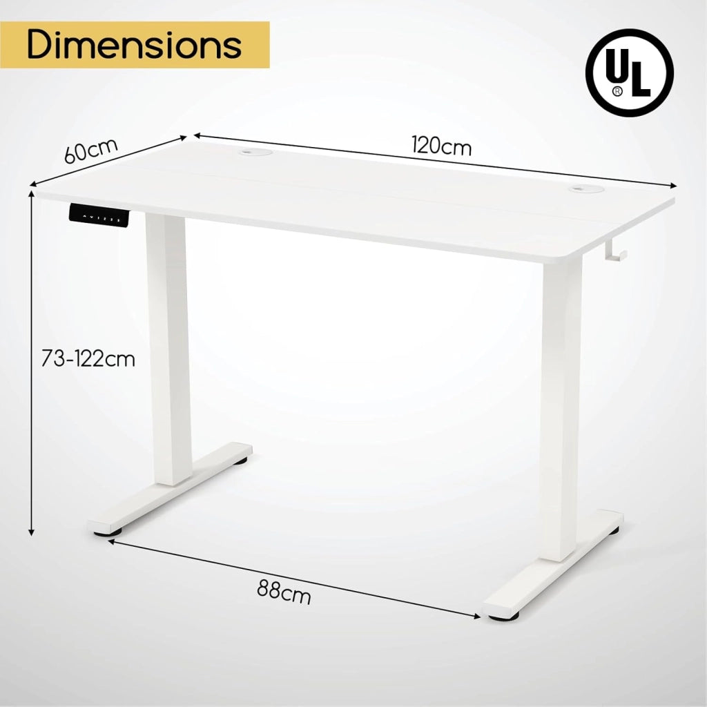 Scrivania seduta in piedi 120 x 60 cm, scrivania elettrica regolabile con pannello di controllo intelligente, scrivania ergonomica con 3 altezze di memoria, supporto per scrivania seduto in