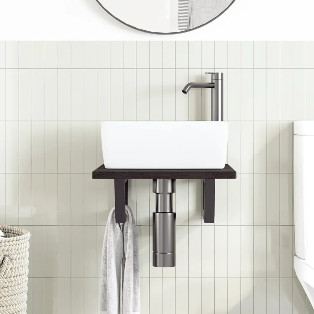 vidaXL Ripiano a Parete per Lavabo in Acciaio e Massello di Rovere