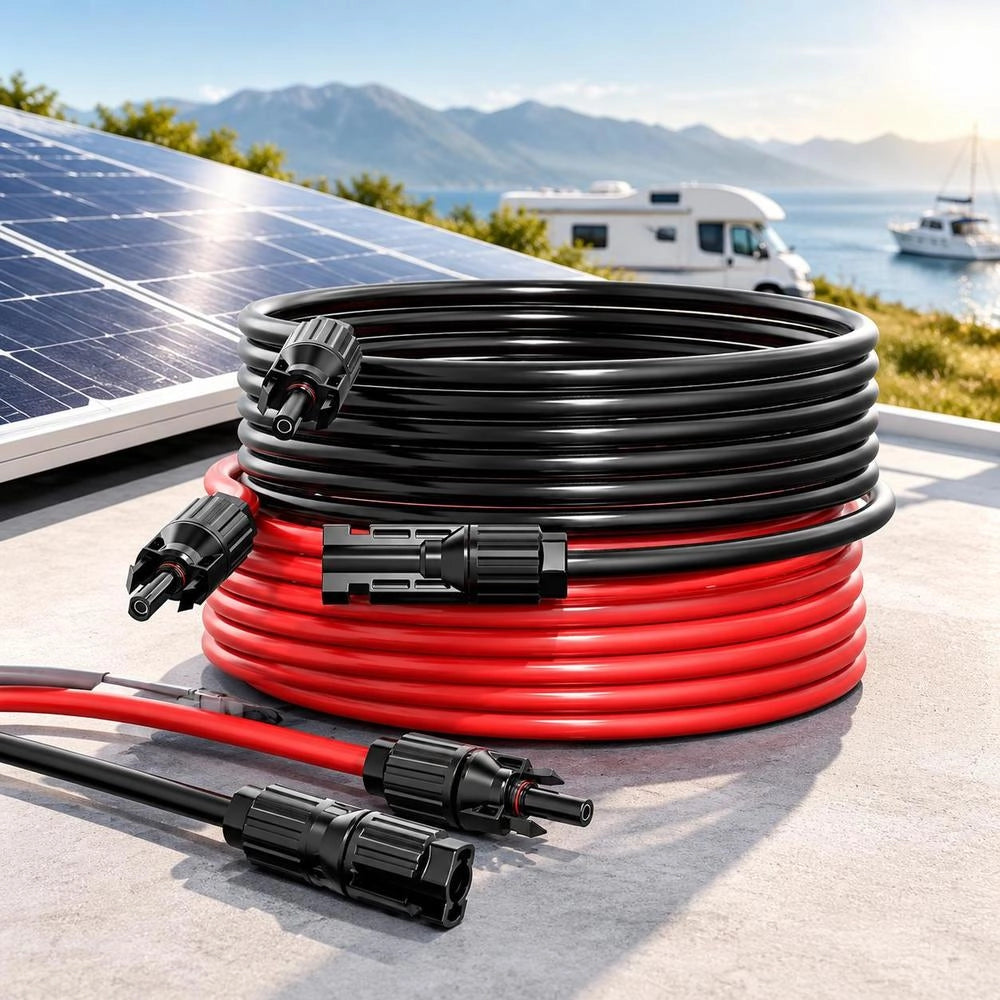 Solar Panel 15.24 M, Extension Cable 2-pack, 10AWG Cable With Waterproof Socket & Plug Connectors, PV Cable For Solar Panels At Home, On Boats & In RVs, Black & Red