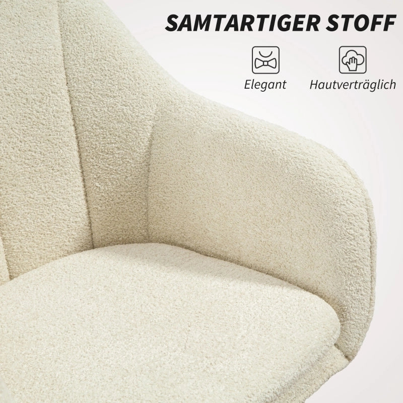 Sedia da ufficio girevole in tessuto effetto velluto con altezza regolabile e schienale curvo in poliestere beige