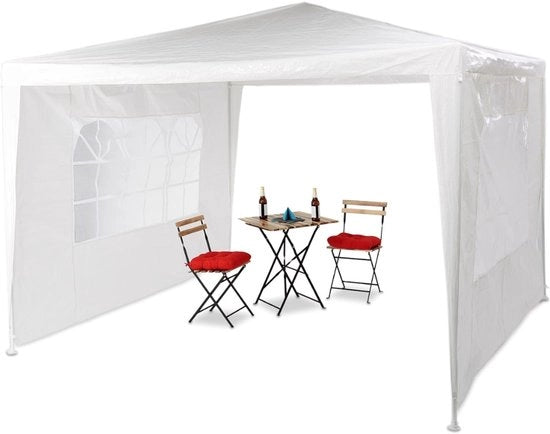 Tenda da festa con 2 pareti laterali - 3x3 m - telaio metallico - telo in PE - tenda da festa - feste - bianca