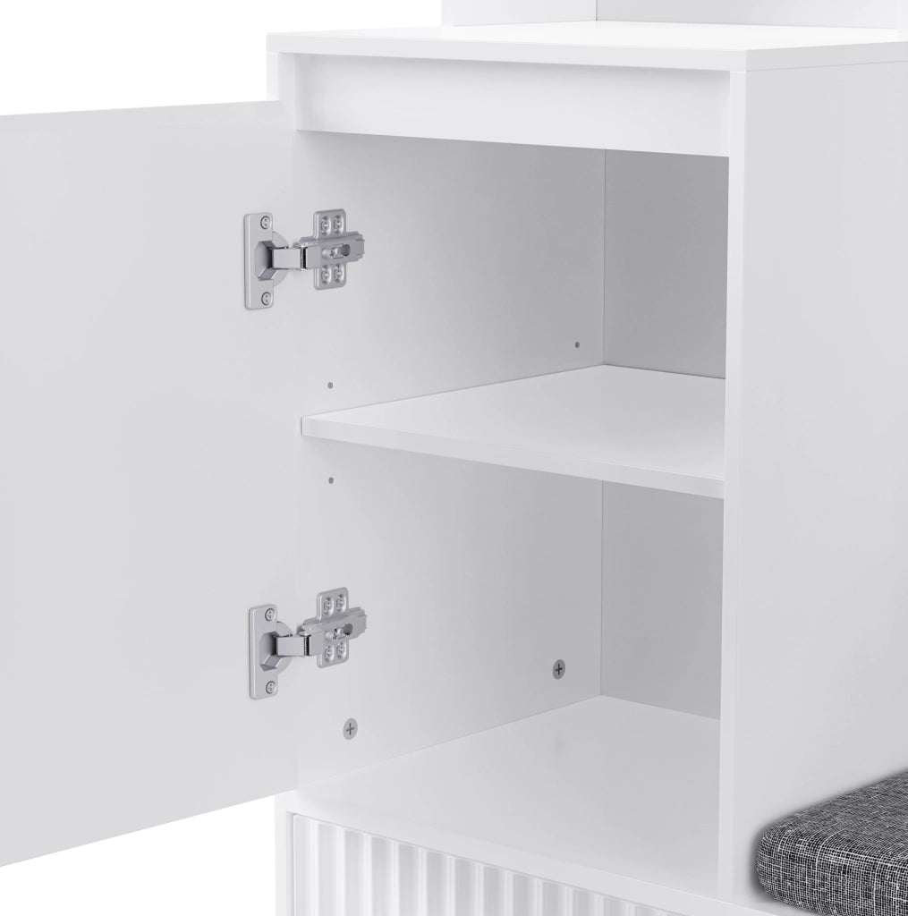 Mobile ingresso con panca; 4 ganci; 2 cassetti e vano contenitore; bianco 100x35x180 cm; MDF