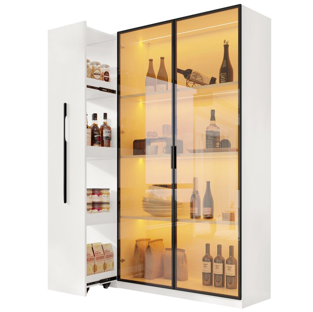 Vetrina LED in MDF con vano laterale, 110,5 × 35 × 160 cm