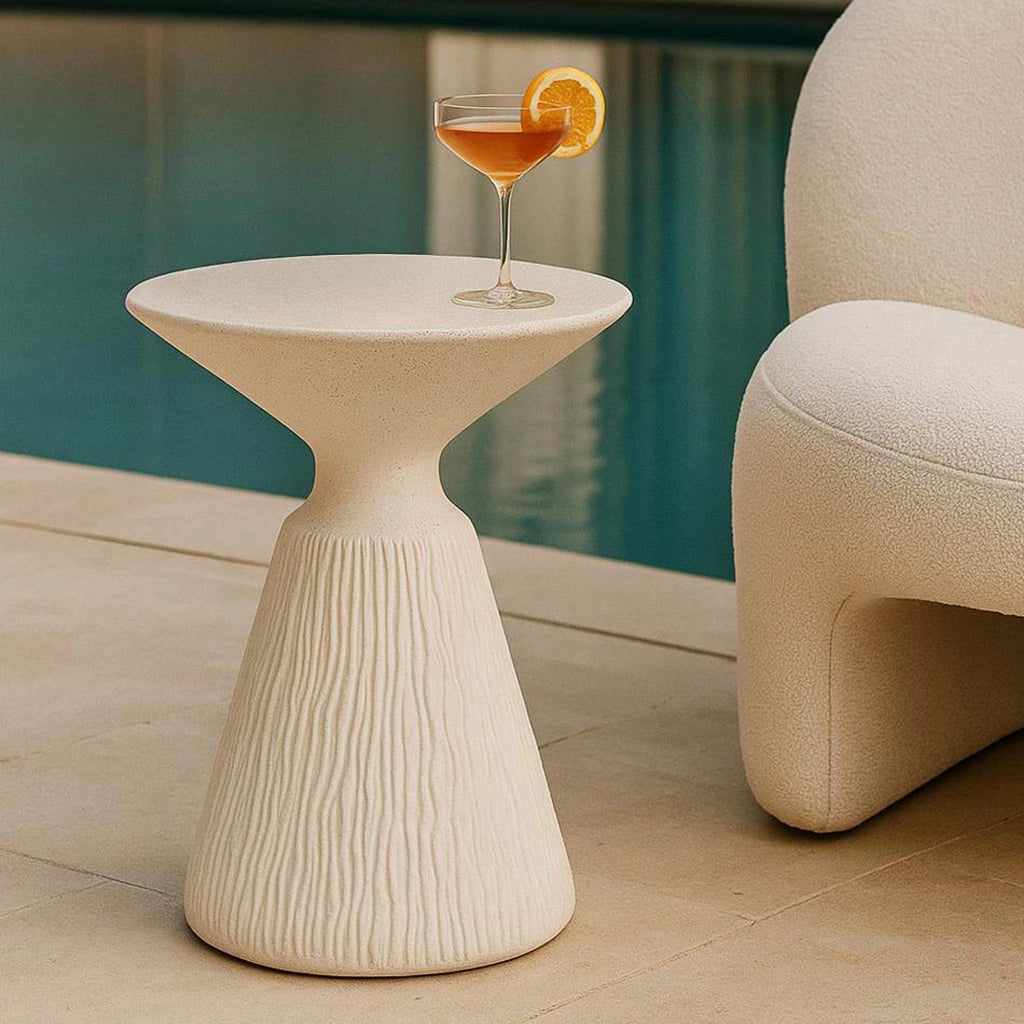 Gakamota, Tavolino da Salotto Adatto per Indoor/outdoor, 47x61x47h cm Bianco Marmo