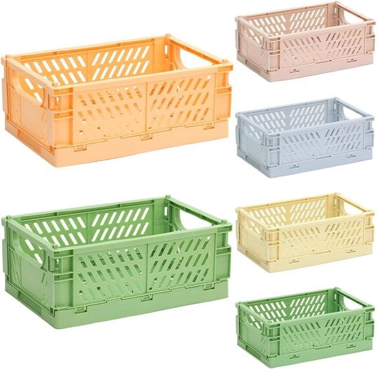 Cassa di archiviazione, 6 contenitori pieghevoli, inclusi 4 mini-casse a cassetto e 2 grandi cassetti pieghevoli, scatola di plastica per piccoli componenti, contenitori di archiviazione stivabili per camera da letto, cucina