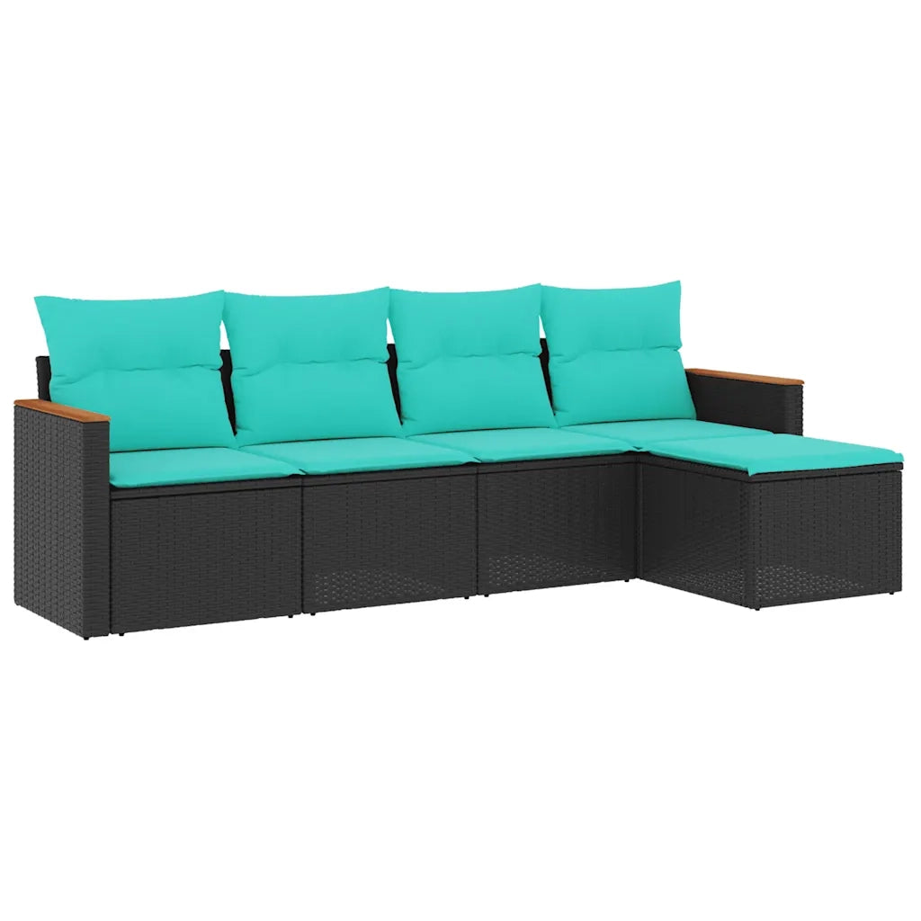 Set Divani da Giardino 5 pz con Cuscini Nero in Polyrattan 3225917
