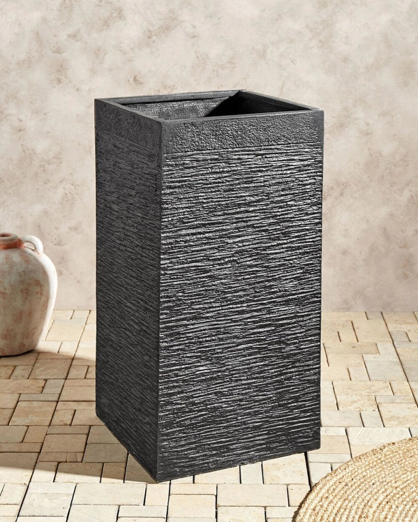Vaso per fiori Fioriera alta in argilla in fibra nera quadrata 40 x 40 x 77 cm Accessori da giardino per interni ed esterni