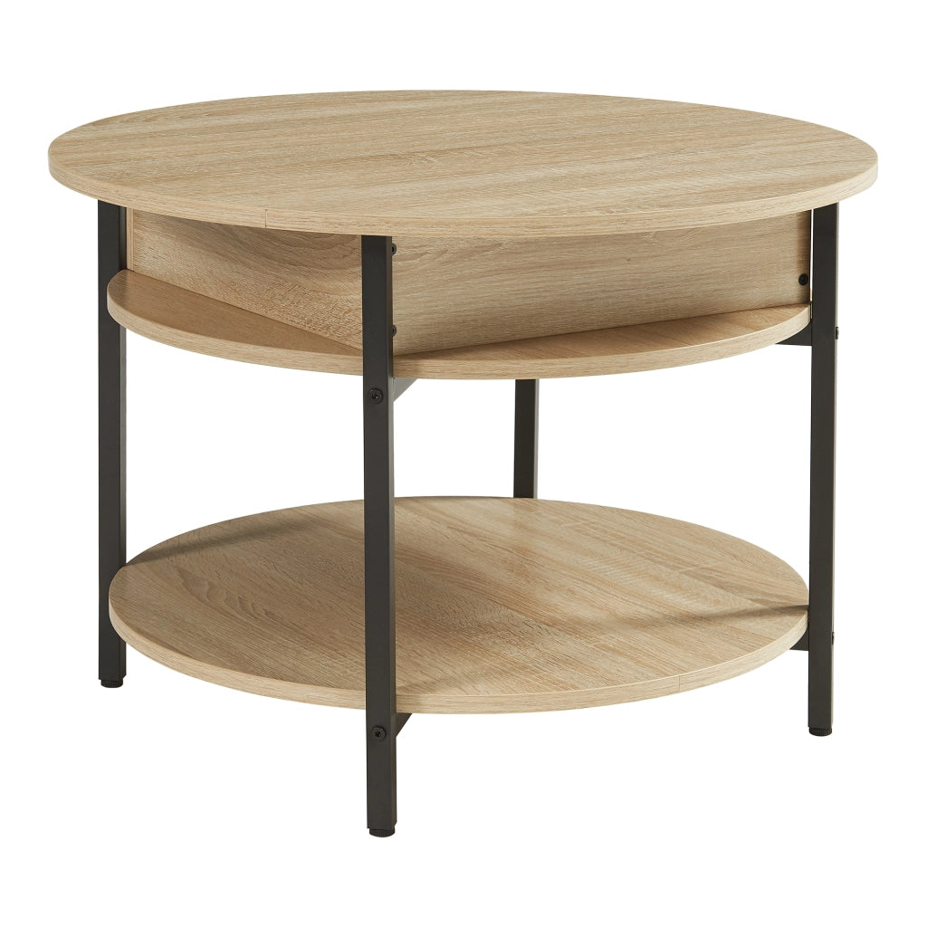 Tavolino da Caffè Kandas con Piano Rotondo Sollevabile (ØxA): 70x49 cm - Effetto Rovere [en.casa]