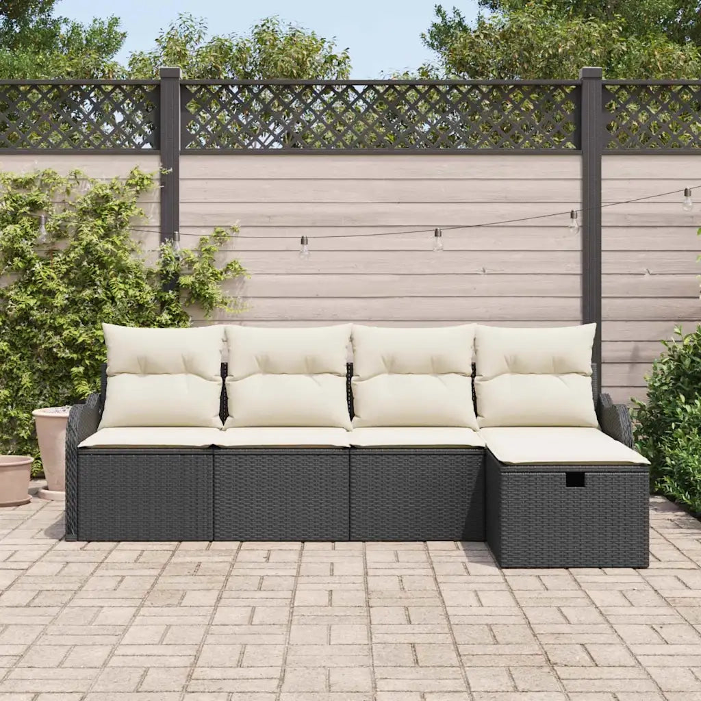 Set Divano da Giardino con cuscino 5 pcs Nero Poly Rattan