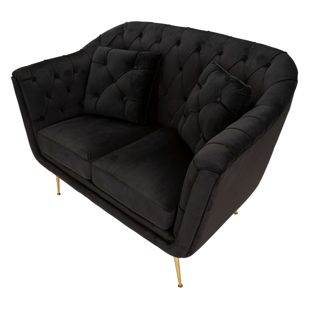 Diskit, Divano Fisso 2 Posti Effetto Velluto Trapuntato, 130x83x91h cm Nero