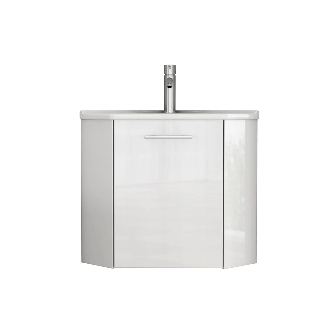 Mobiletto angolare per bagno con lavabo ¨C Minimal ¨C bianco lucido, 60x60x85 cm
