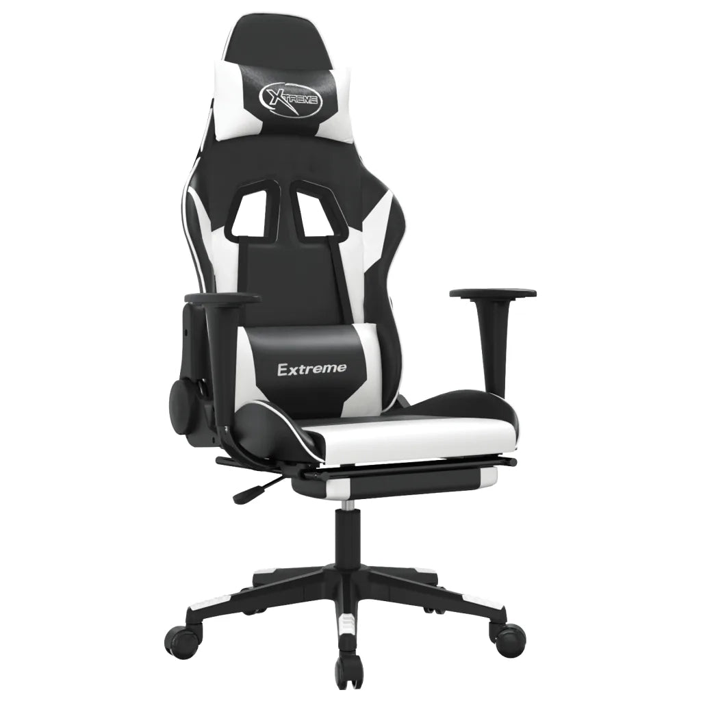 Sedia Gaming | Sedia da e-sports Massaggiante Poggiapiedi Nero e Bianco Similpelle