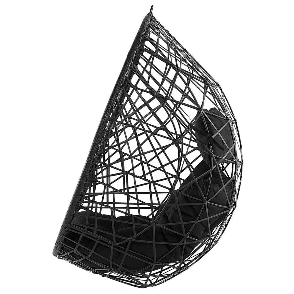 Sedia sospesa poltrona pensile Cestino di vimini rotondo in rattan Nero senza supporto con cuscini Boho