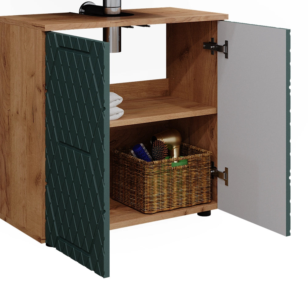 Vicco Set mobili bagno Quercia verde/oro 2 parti, base 60 cm