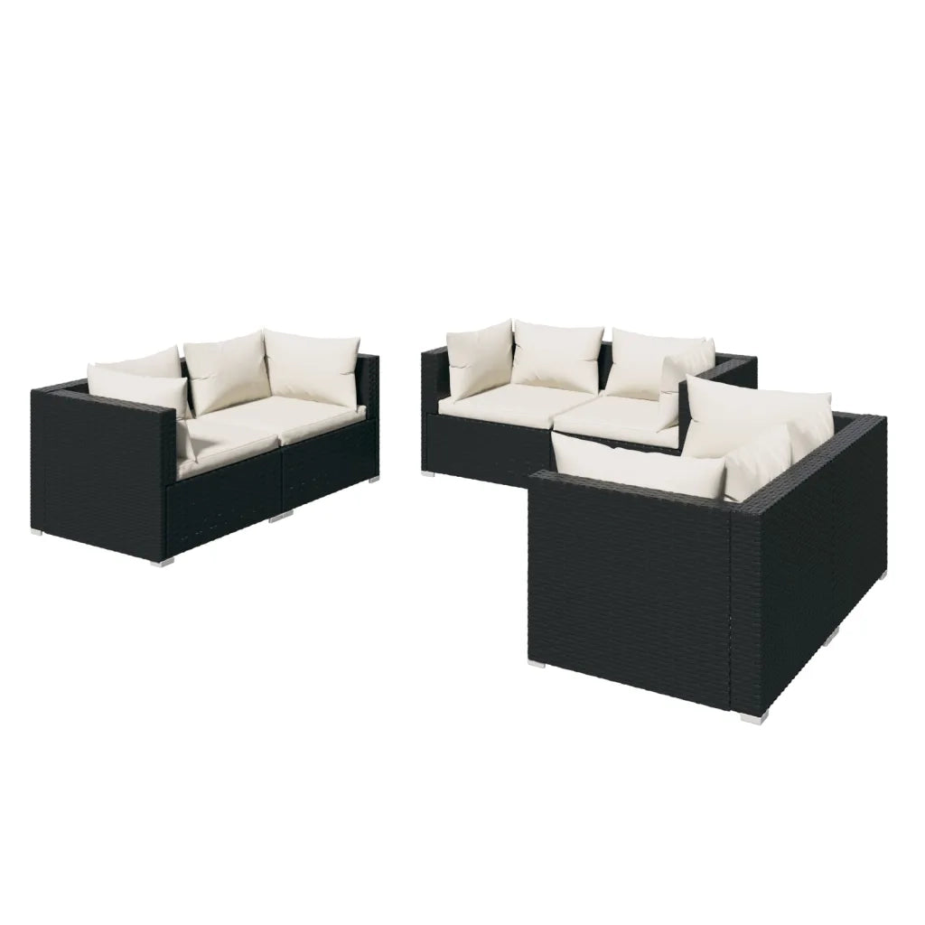 Set Divani da Giardino 6 pz con Cuscini in Polyrattan Nero cod mxl 30723