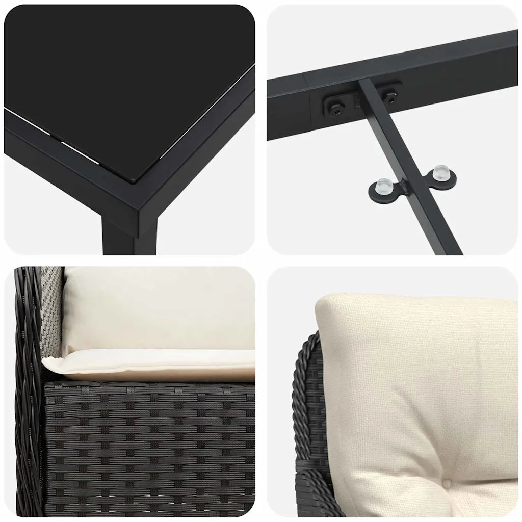 Set da Pranzo per Giardino con cuscino 9 pcs Nero polyrattan 3380147