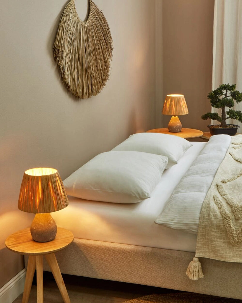 Set di 2 lampade da tavolo in ceramica con paralumi a cono in carta, effetto anticato grigio camera da letto soggiorno