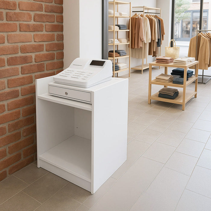 Bancone Cassa da Negozio Bianco TB60 Mobile Reception 2 Ripiani in MDF