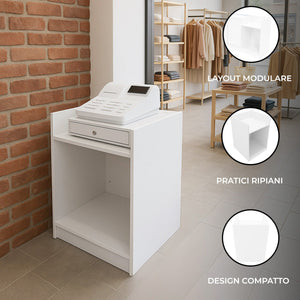Bancone Cassa da Negozio Bianco TB60 Mobile Reception 2 Ripiani in MDF