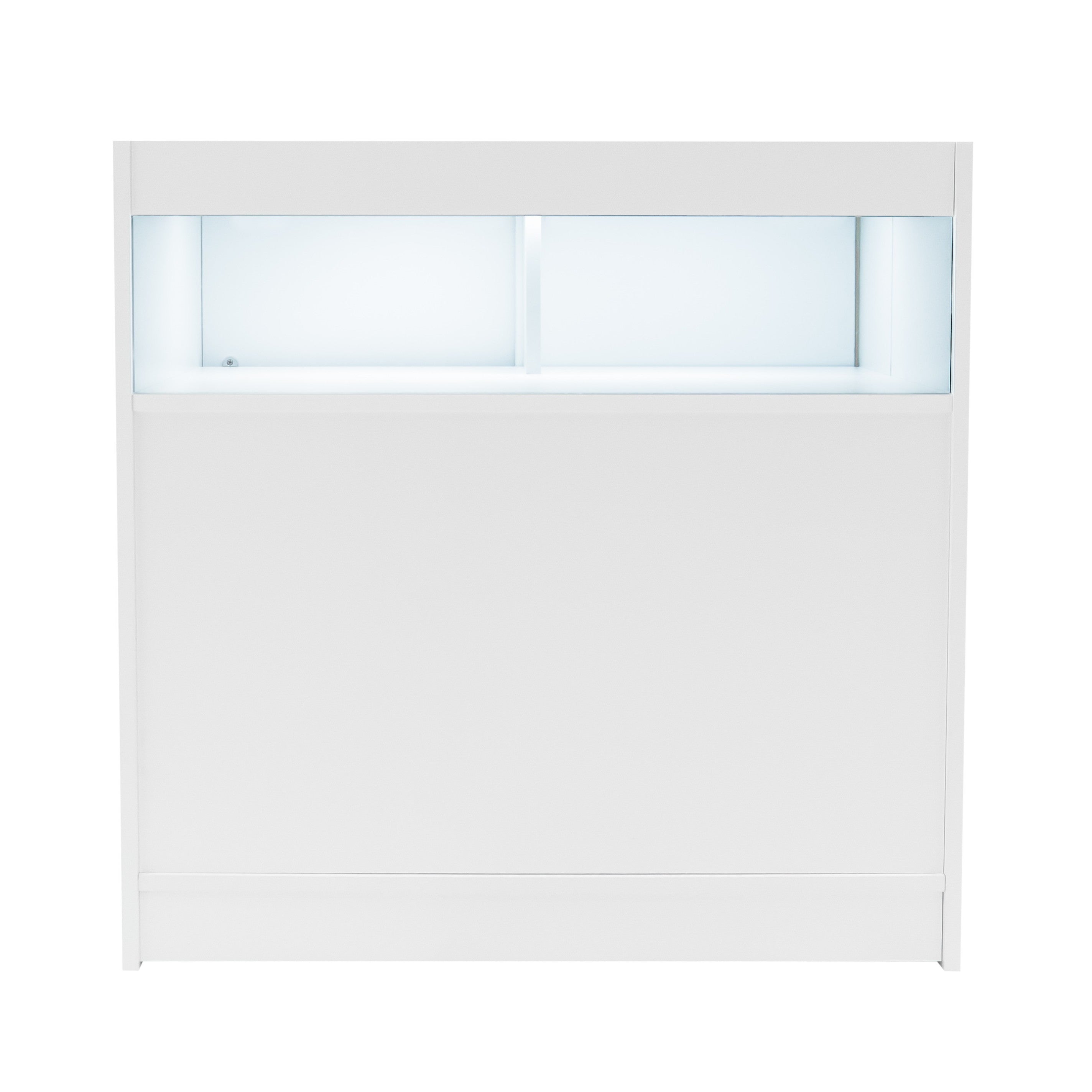 Bancone LED Bianco B900 con Vetrina, Ante Scorrevoli e Ripiani – Bloccabile