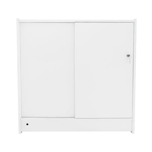 Bancone LED Bianco B900 con Vetrina, Ante Scorrevoli e Ripiani – Bloccabile