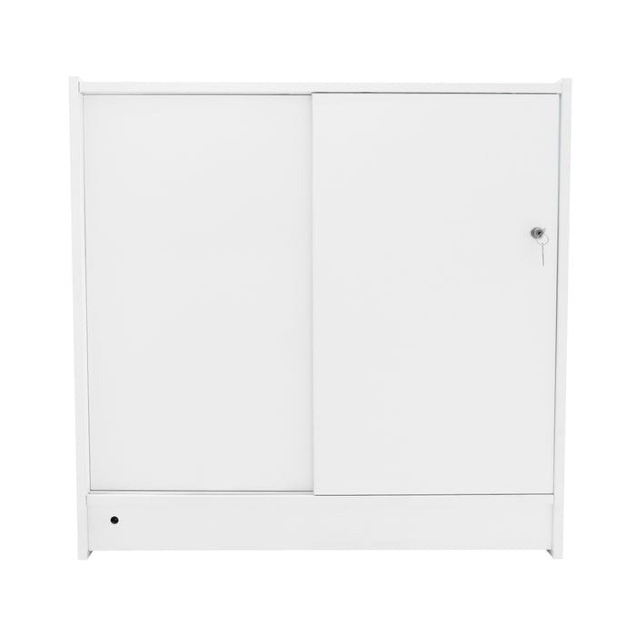 Bancone LED Bianco B900 con Vetrina, Ante Scorrevoli e Ripiani – Bloccabile