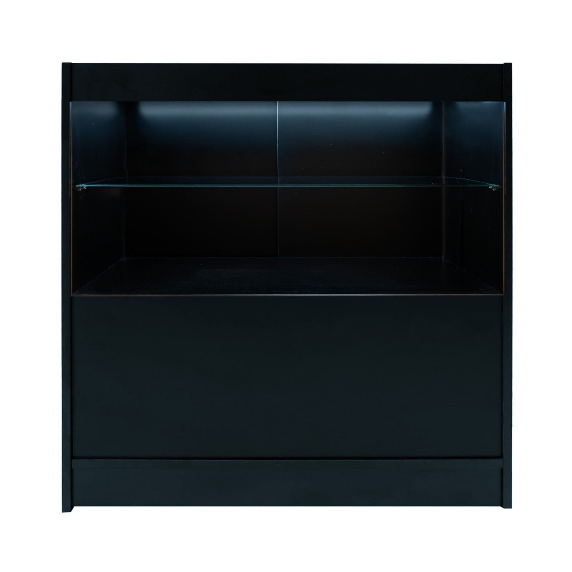 Bancone LED Nero C900 con Vetrina, 2 Ripiani a Vista, Serratura Inclusa