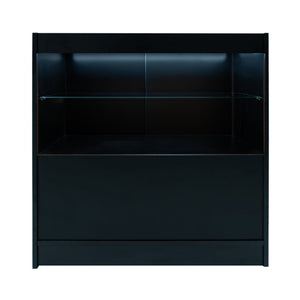 Bancone LED Nero C900 con Vetrina, 2 Ripiani a Vista, Serratura Inclusa