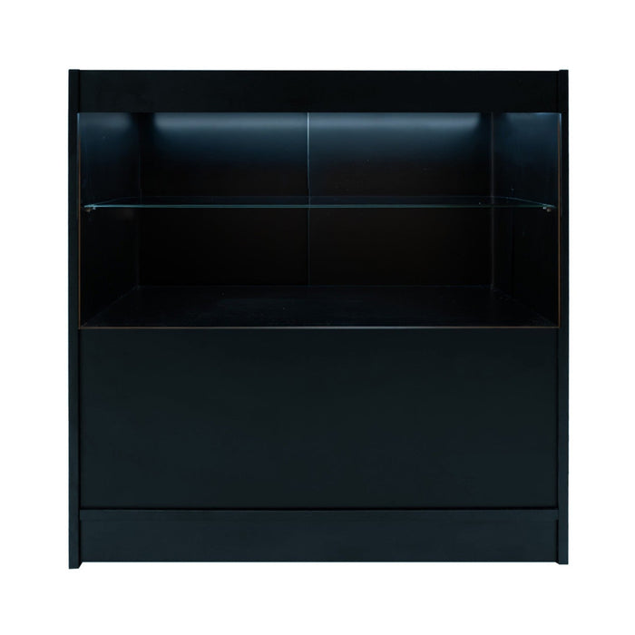 Bancone LED Nero C900 con Vetrina, 2 Ripiani a Vista, Serratura Inclusa