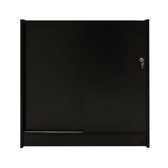 Bancone LED Nero C900 con Vetrina, 2 Ripiani a Vista, Serratura Inclusa