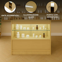 Bancone LED C900 Acero con 2 Ripiani a Vista e 1 Ripiano Chiuso